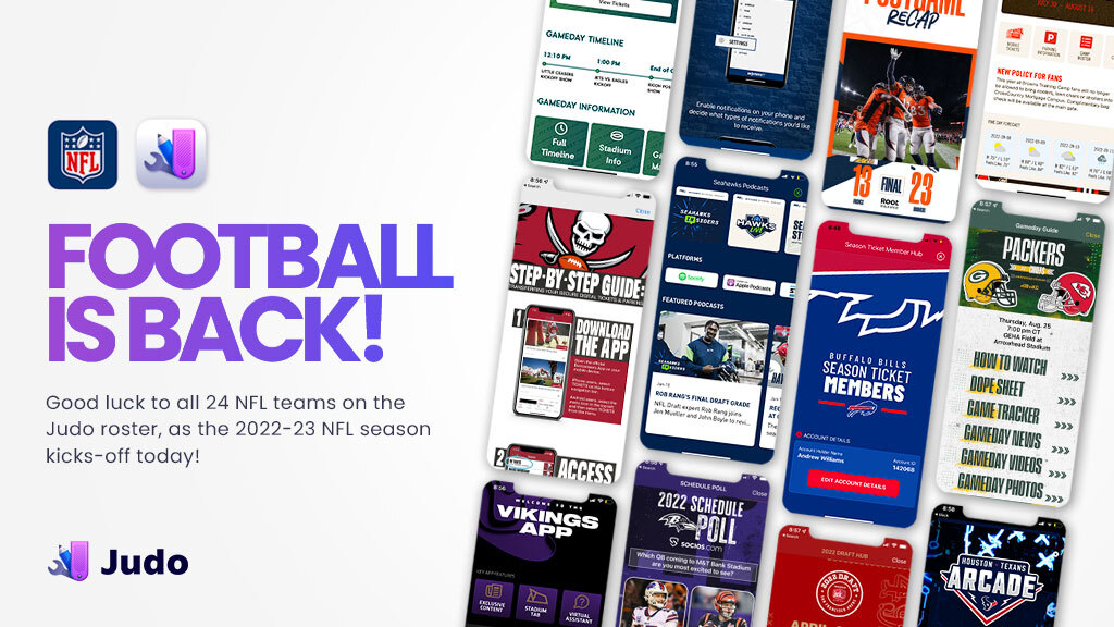 judoapp's tweet photo. It's @NFL Gameday! 🏈

We're wishing good luck to our 24 NFL customers as the 2022-2023 kicks off today! 

#SportsTech #SMSports #SportsBiz https://t.co/fHQ3rrYmR9
