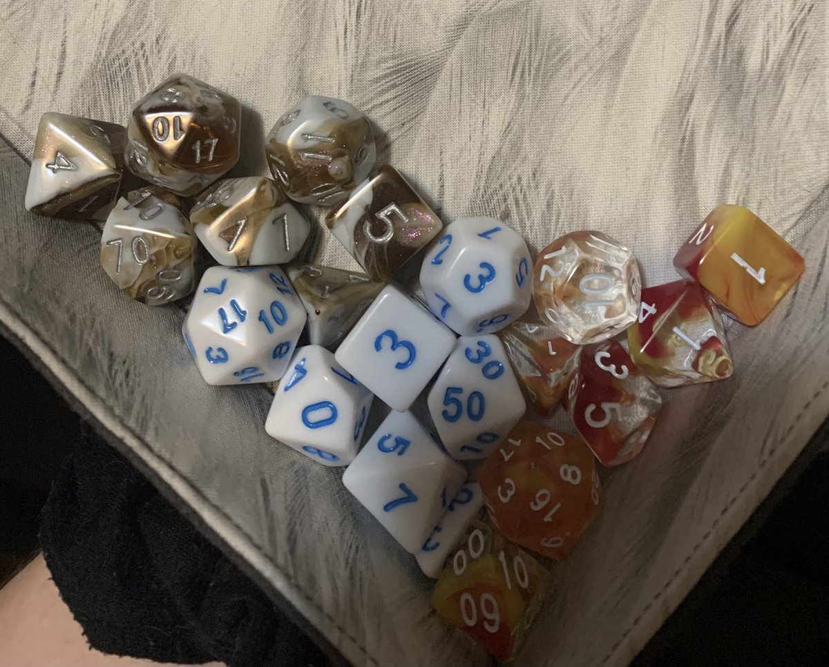 Hope4TTRPGS's tweet photo. Using all new dice for tonight! 

Use code HOPE10 for 10% off of dice from @AdventureDice 
#ttrpg #dicd https://t.co/5KiYCev7dq