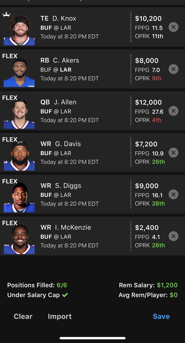 DelRayBoston's tweet image. A few DK Lineups I’m playing tonight - whaddya say @MatechLee - rekindle a DFS #Bromance next week?