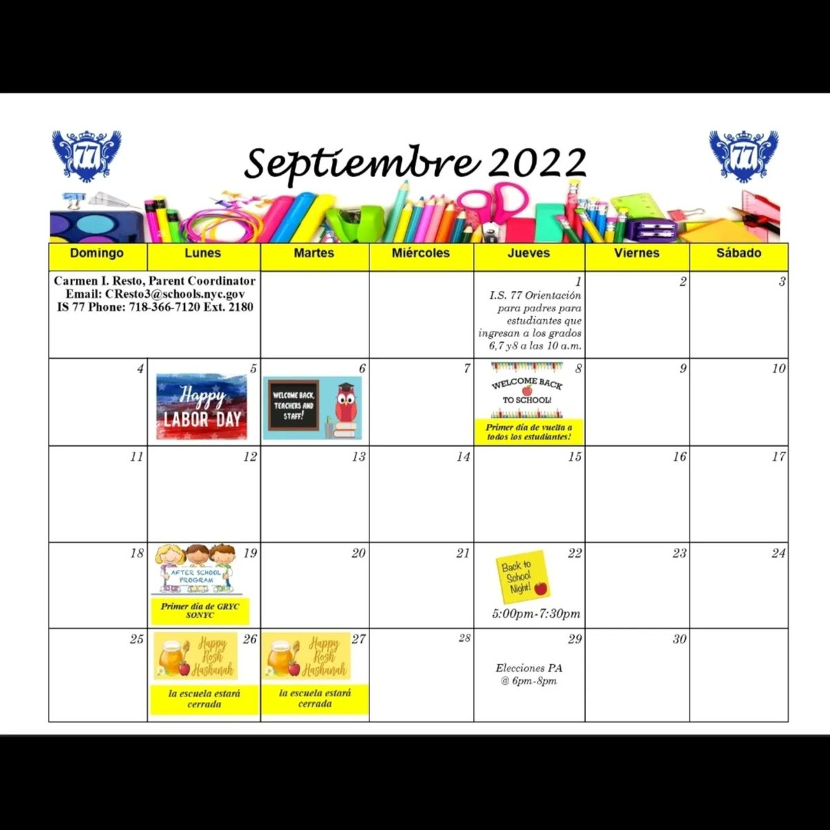 IS77Queens's tweet photo. IS77 September Calendar/Newsletter 📅 📰 

#JFQ #IS77 #MiddleSchool #School #Ridgewood #Queens #NYC #NY #NewYork #NewYorkCity #September #Calendar #Newsletter https://t.co/X1jJzRL2Wb