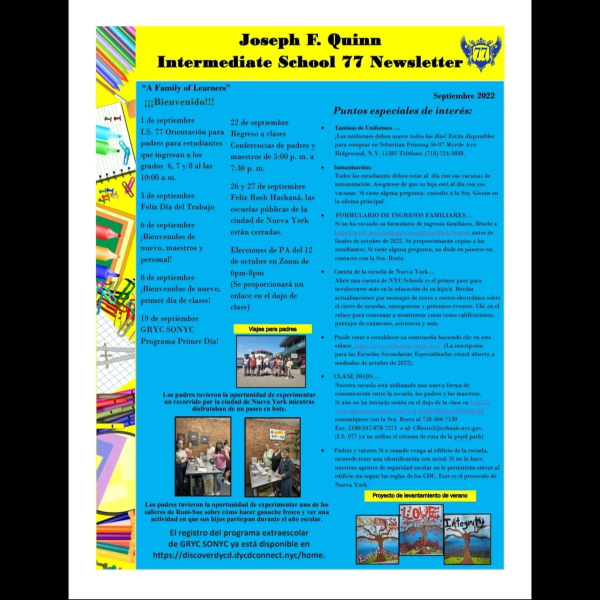 IS77Queens's tweet photo. IS77 September Calendar/Newsletter 📅 📰 

#JFQ #IS77 #MiddleSchool #School #Ridgewood #Queens #NYC #NY #NewYork #NewYorkCity #September #Calendar #Newsletter https://t.co/X1jJzRL2Wb