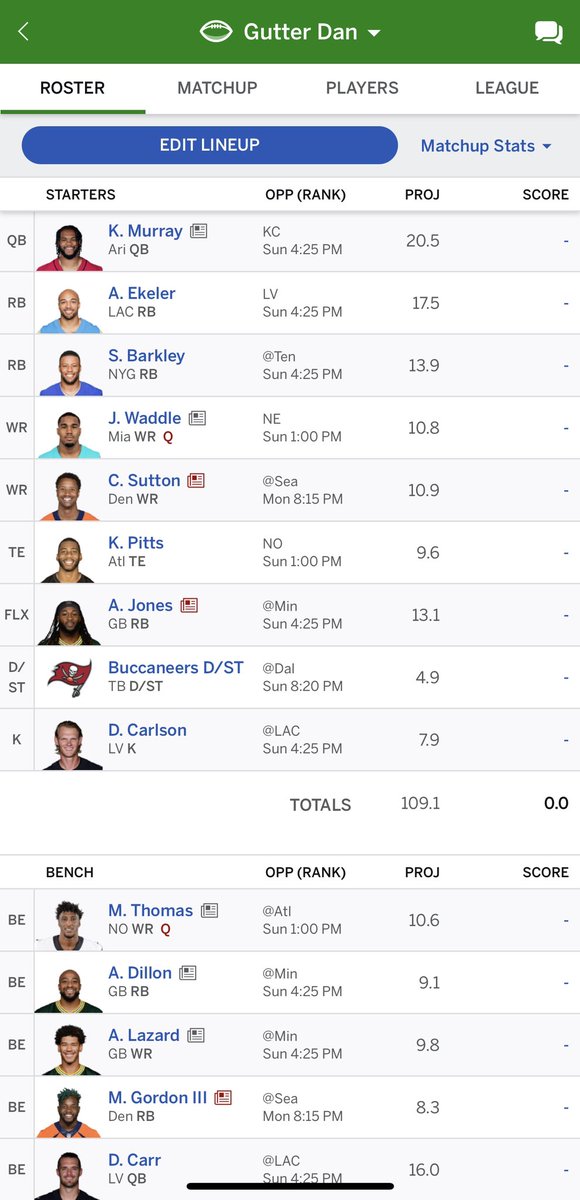 The NFL is back 🔥

Here’s the official Gutter Dan squad in <a href="/joshhart/">Josh Hart</a>’s annual fantasy league.

How’d I do, Gang? Give me a 1-10