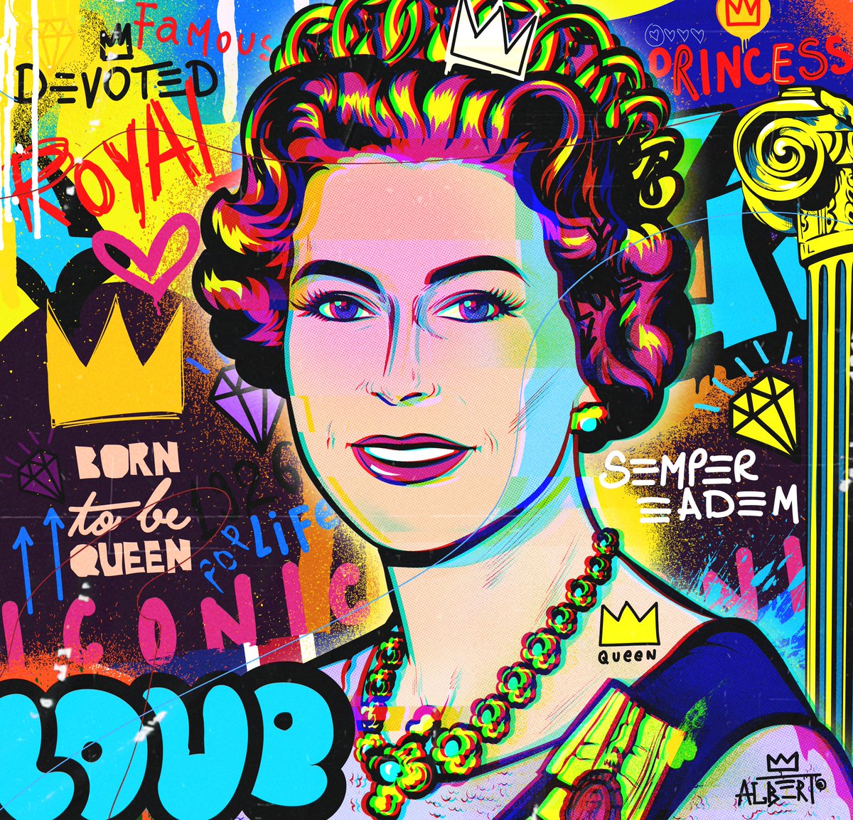 AlbertVroomen's tweet photo. Reigning Queens II #royal #queen #queenelizabeth #royalfamily #royalstyle #elizabeth #isabel #rip #uk #london #england #reina #reyna #reinaisabel  #monarchy  #queenisabel #graffiti #painting #portraitpainting #art #popart #artgallery #contemporaryart https://t.co/R9WIOvuasc