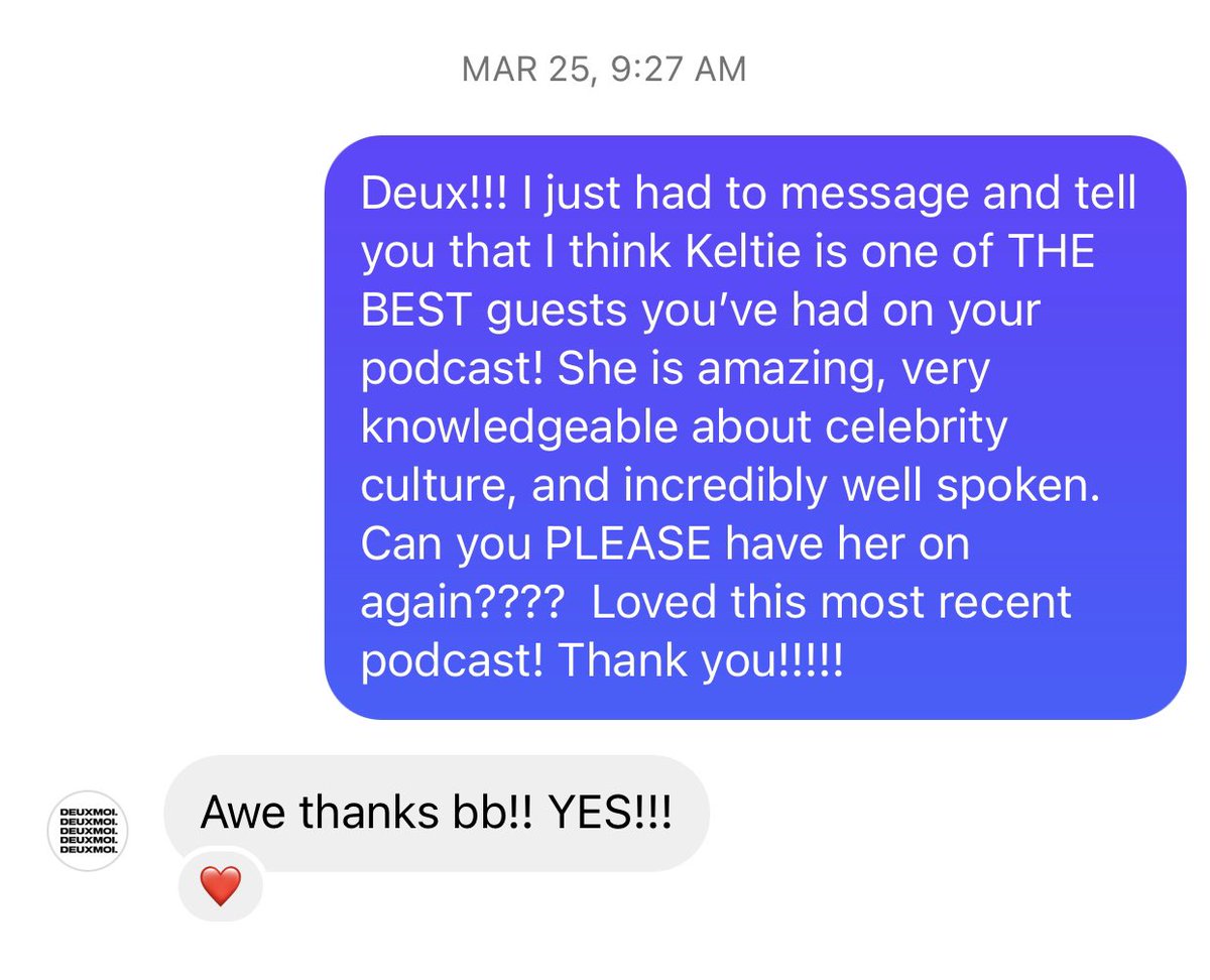 At this point I don’t understand why @KeltieKnight is not a permanent co-host of #deuxu! @deuxmoiworld please lock this down! See also, my insta message to Deux the last time @KeltieKnight was on! So in ❤️ with her vast knowledge of celebrity culture & the Hollywood industry!