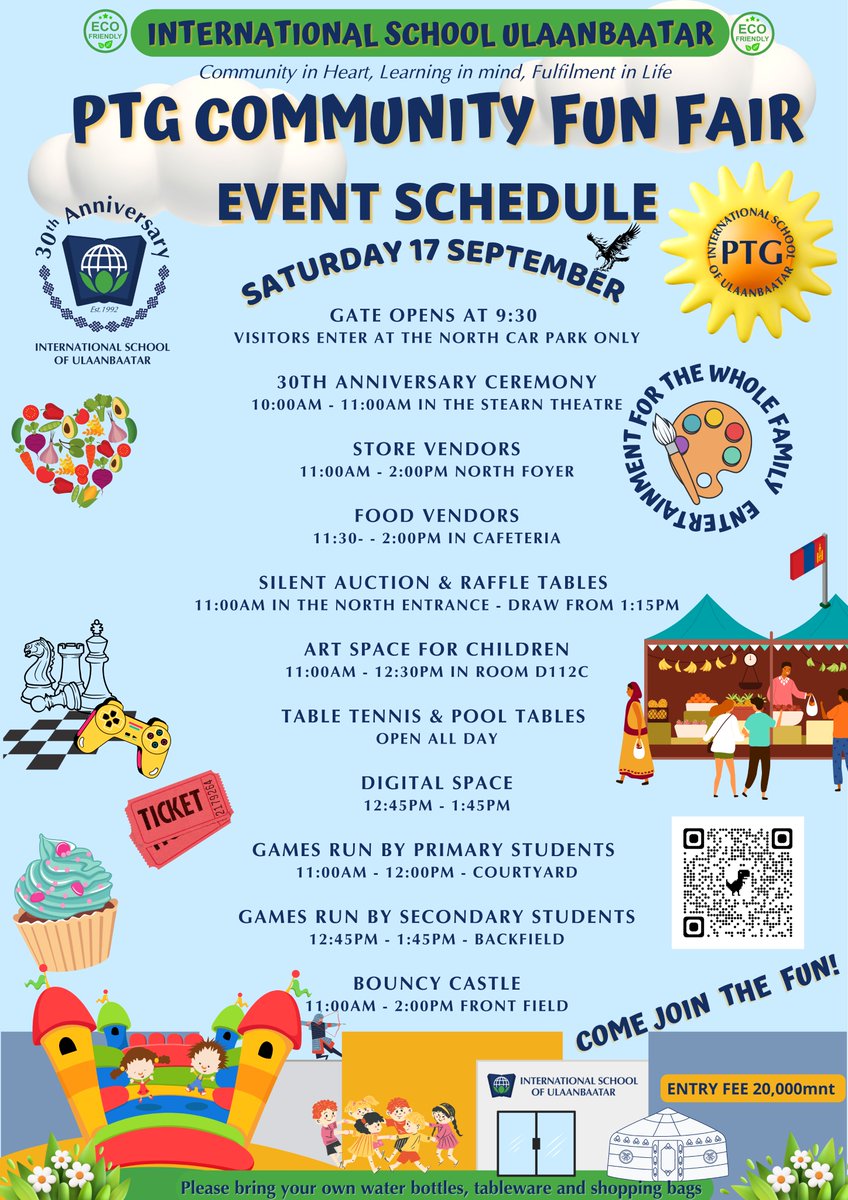 ISU looks forward to welcoming you to our PTG 30th Anniversary Community Fun Fair. Opening ceremony begins at 10am in the Stearns Theatre. 
Community in Heart, Learning in Mind, Fulfilment in Life. Come join the fun! #ISUPTG #isumongoliacommunity <a href="/isumongolia/">ISU Mongolia</a>  #seriousfuniatisu