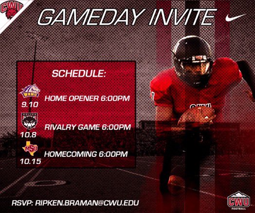 Thank you <a href="/CoachRipken/">Ripken Braman</a> and <a href="/CWUFB/">CWU Football</a> for the game day invite.