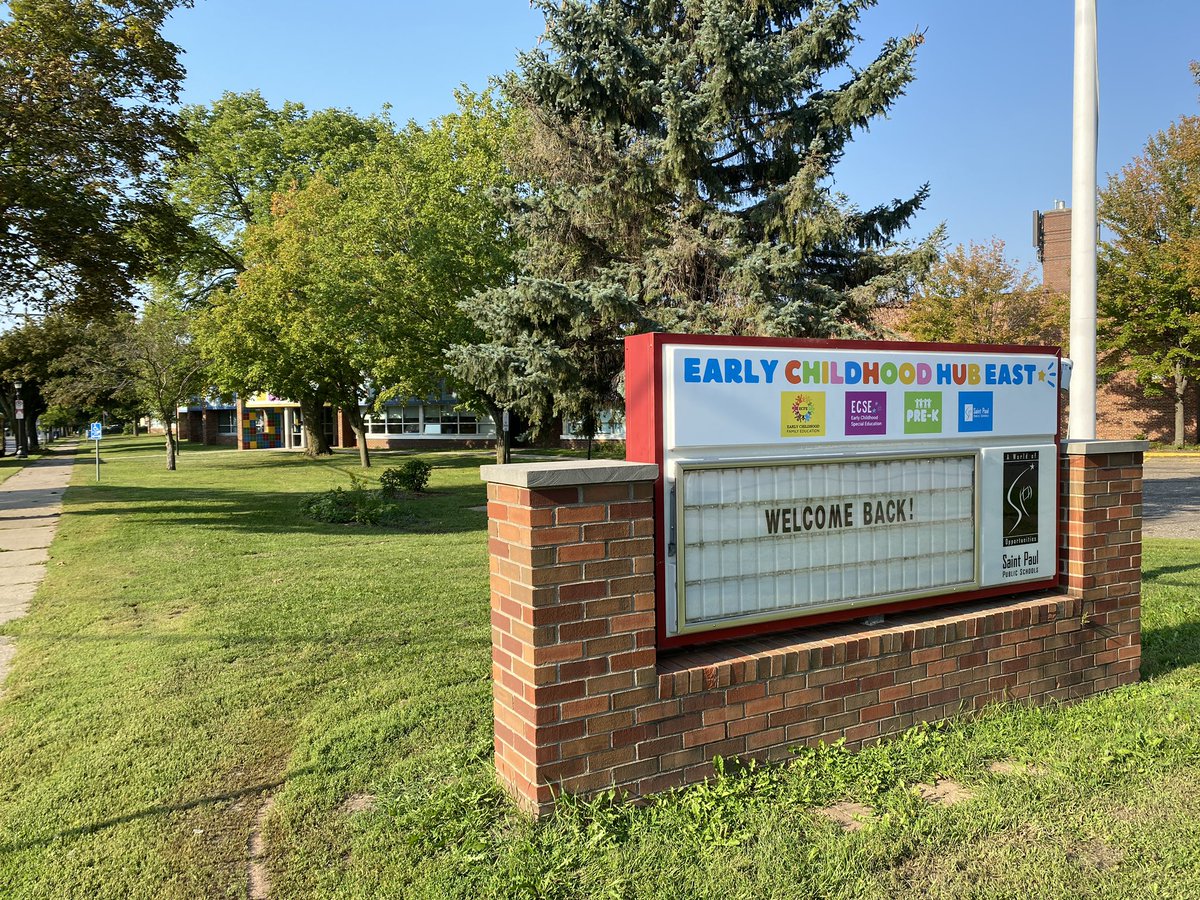 ericawacker's tweet photo. Another fun #SPPSfirstday, this time for PreK! Got to visit the new @SPPS_OEL Early Learning Hub East, see my son’s former PreK teacher, and put the finishing touches on the school sign with @Craig_SPPS! https://t.co/RiLK4Cd0at