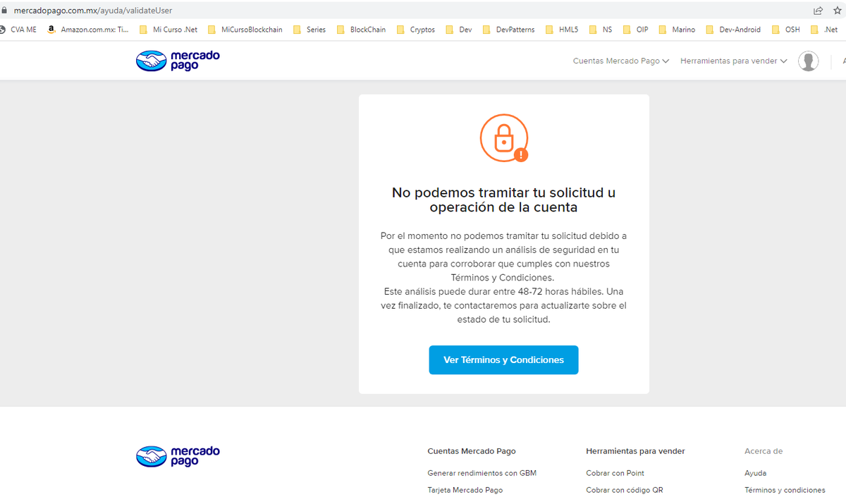noriam_mx's tweet photo. @MP_ayuda buenas noches gente de soporte, el día de hoy ya no pude usar ni mi cuenta en MERCADO PAGO ni en MERCADO LIBRE, está bloqueada. Me marca una anlisis de seguridad y tampoco me deja contactar a soporte. Estoy imposibilitado para hacer cualquier tipo de operación, gracias. https://t.co/QbWZF0Ai3Z
