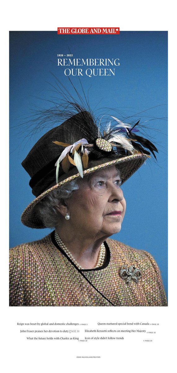 globeandmail's tweet photo. The cover of The Globe and Mail’s commemorative section remembering Queen Elizabeth.

On newsstands Friday📰 https://t.co/jfhAy8u3Gm