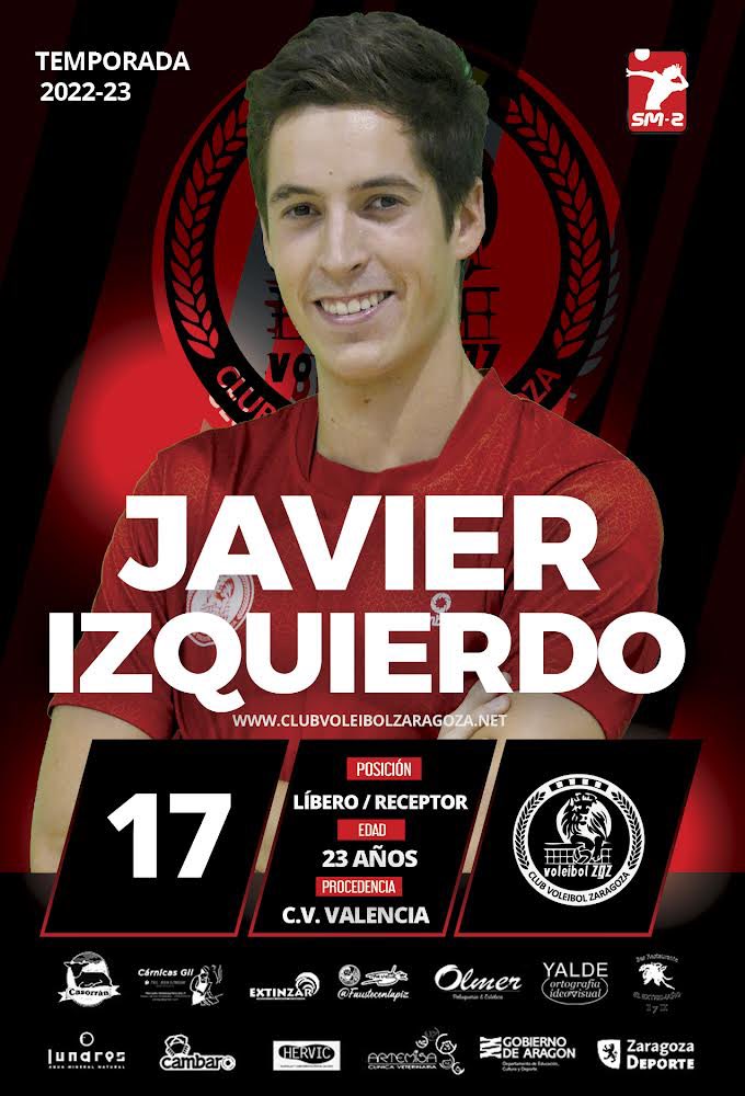 ClubVoleibolZGZ's tweet photo. SM2 - PLANTILLA 2022/2023 🏐🔴

JAVI IZQUIERDO, FICHADO

Felices de anunciar que Javi vuelve a su casa. 

Izquierdo formado en las categorías inferiores del Club Voleibol Zaragoza cuenta con gran experiencia en la Superliga Masculina con Vecindario, Rio Duero y Lèleman Valencia. https://t.co/RmycYfJ6XS