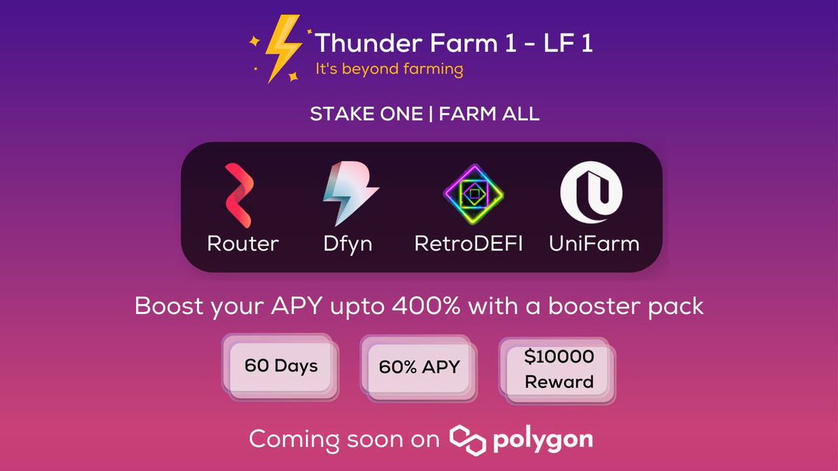 retrodefi's tweet photo. 👀👨‍💻 @unifarm_ Thunder Farms Staking will start from 09 Sep 2022, 1:30PM UTC!
Stake $pQBERT and earn: 
❗DFYN
❗ROUTE
❗UFARM
❗pQBERT
👨‍💻Staking period is for 60 days with a minimum APY of 60% !  Get Ready 🔥
#Polygon  #PolygonNetwork #PolygonMatic https://t.co/HppC2xpU4M