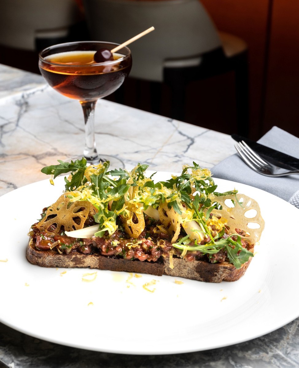 Smoked Bison Tartare | Turtle Valley BC, pickled ramps, lotus chips, arugula on grilled bread. ​

#ElisaSteak