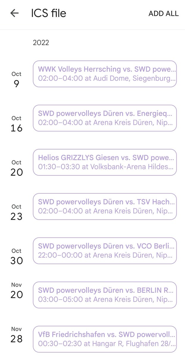 lk_chitama's tweet photo. 5. Click the downloaded file and click "ADD ALL". 💜
6. This will depend on your phone's calendar but i think ics is for android and ical is for iphone user. (correct me if I'm wrongthanks! )
#1BLM
#BundesligaMannschaften https://t.co/czFRk5hKO8