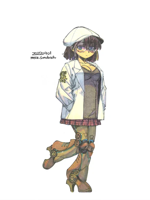 【アナログ1825:だるだる眼鏡サイボーグ(着色)】着色しました。#水彩 #原画 #アナログ 