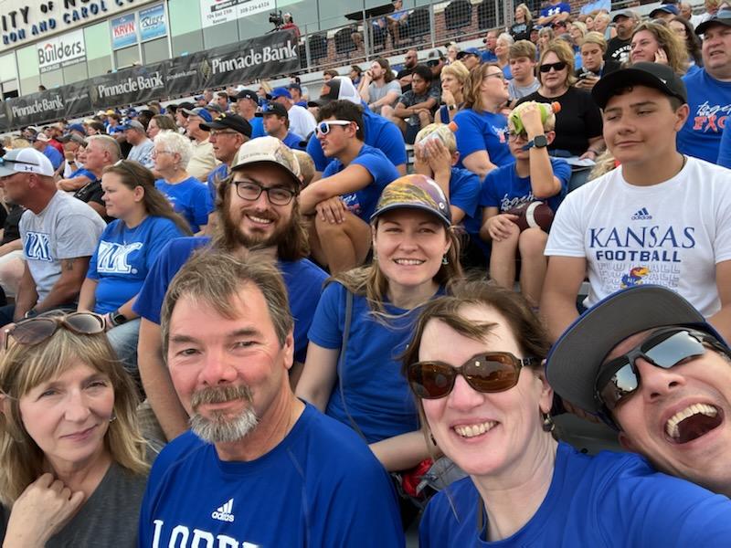 UNKHistory's tweet photo. @UNKHistory rocking the stands as @UNK_Football hosts Pittsburg State at Cope Stadium. #StackTheStadium. #BeBlueGoldBold @UNK_Athletics @UNKCheer @UNK_Athletics https://t.co/iXj7uzSiHb