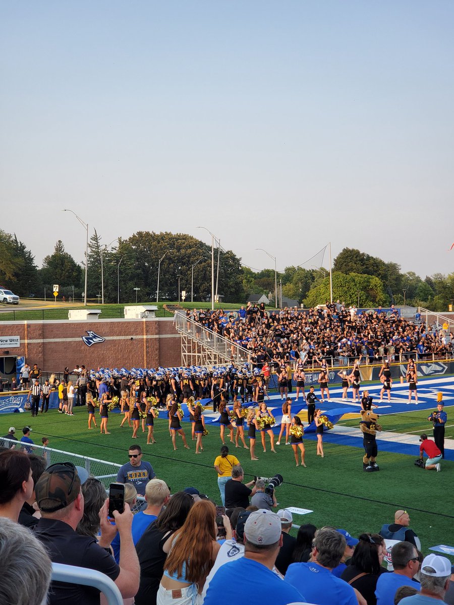 UNKHistory's tweet photo. @UNKHistory rocking the stands as @UNK_Football hosts Pittsburg State at Cope Stadium. #StackTheStadium. #BeBlueGoldBold @UNK_Athletics @UNKCheer @UNK_Athletics https://t.co/iXj7uzSiHb