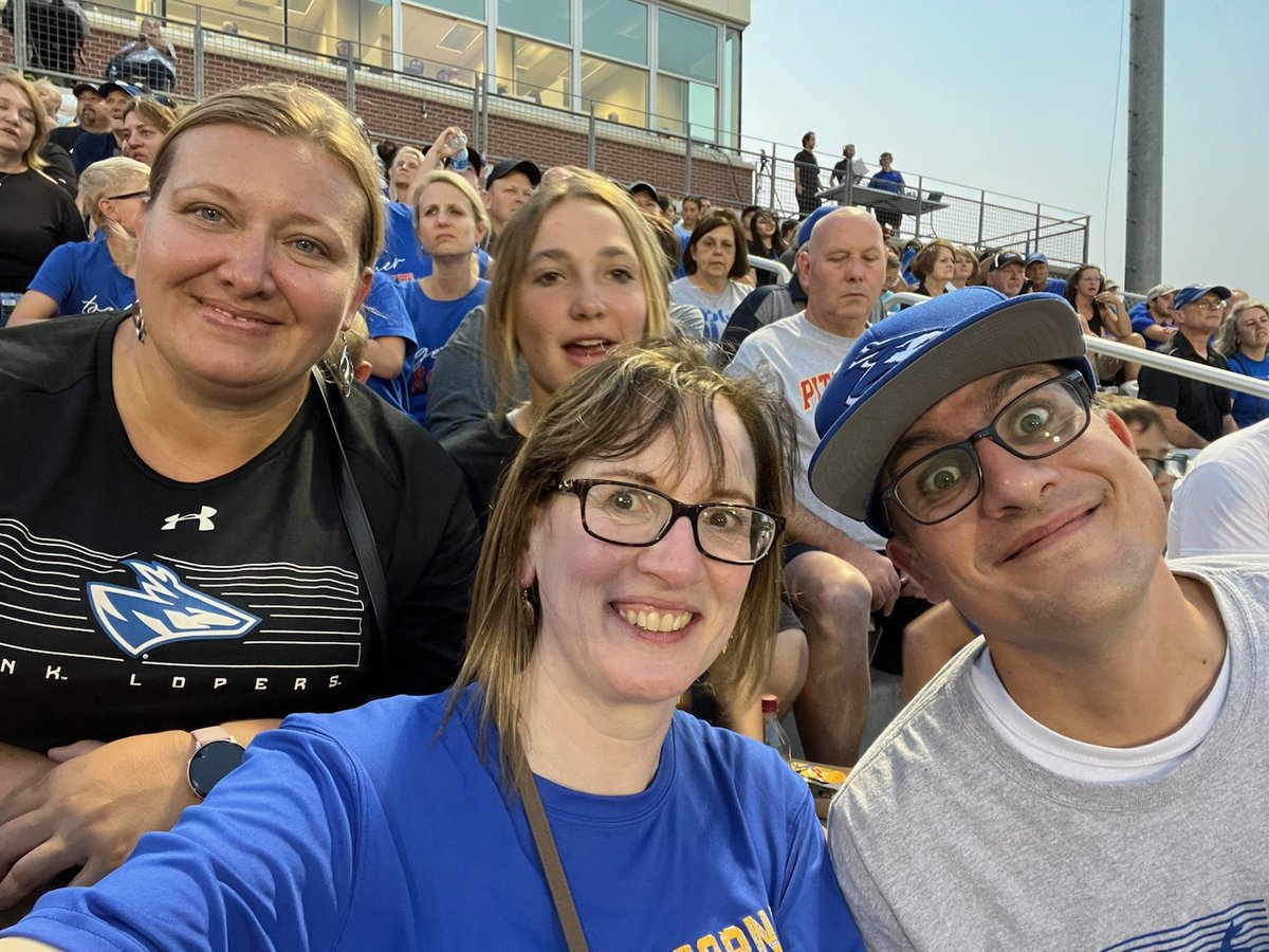 UNKHistory's tweet photo. @UNKHistory rocking the stands as @UNK_Football hosts Pittsburg State at Cope Stadium. #StackTheStadium. #BeBlueGoldBold @UNK_Athletics @UNKCheer @UNK_Athletics https://t.co/iXj7uzSiHb