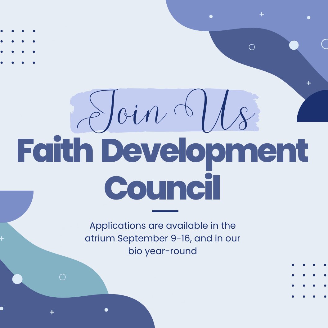 Hey, Cardinals! Go to the atrium or click the link in our bio to fill out the Faith Development Council application form. We're excited about what 2022-2023 has to come and hope to see you!