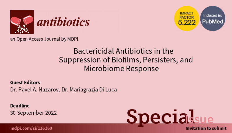 antibioticsmdpi's tweet photo. 📢Special Issue "#Bactericidal #Antibiotics in the Suppression of #Biofilms, Persisters, and Microbiome Response" is looking for Submission!
✏️Guest Edited by Dr. Pavel A. Nazarov , Dr. Mariagrazia Di Luca from @Unipisa
👉https://t.co/jV8cbHIH36 https://t.co/INUQW1myrW