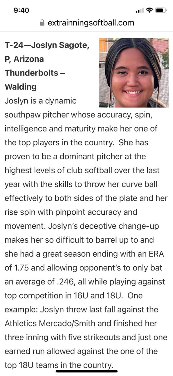 Honored to be Ranked T-24th in the Top 100 Extra Elite 2024 class! Thank you <a href="/ExtraInningSB/">EXTRA INNING SOFTBALL</a> for the recognition!👏🏼