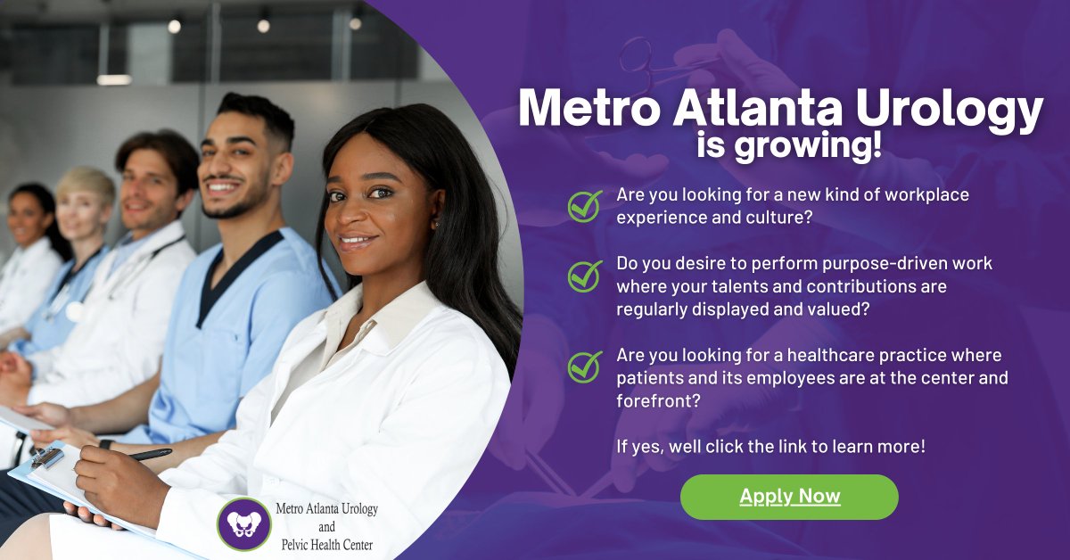 Metro Atlanta Urology is growing!
Are you looking for a new kind of workplace experience and culture? Do you desire to perform purpose-driven work where your talents and contributions are regularly displayed and valued? If yes, click this link: lnkd.in/ghEeV7d7 Apply now!