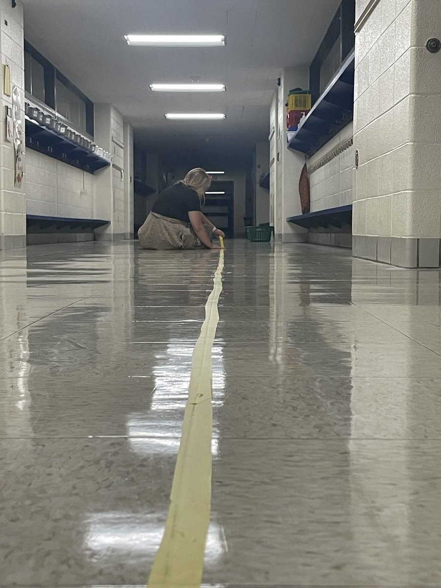 sproulla's tweet photo. When the 4K scholars need a little help walking in a line, my amazing DLC and I take turns crawling on the floor at 8:00pm. Now wanted…floor tape donations 😂 @HooverWAWM #hooverproud #wawmproud https://t.co/klJ0nagMX6
