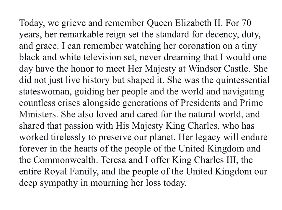 My statement on the passing of Queen Elizabeth II: