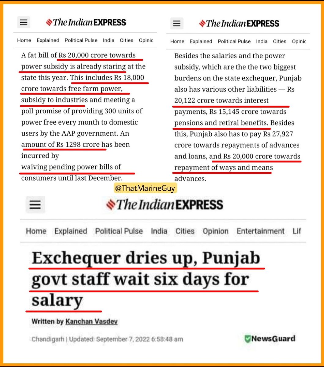 thatmarineguy21's tweet photo. Almost Nine months has passed of AAP Rule in Punjab ! It will only worsen from here.
When will voters realize that there is no free lunch ?
Punjab's children will bear the cost of Kejriwal's freebies giveaways.
#GujaratElections2022 https://t.co/fqWTxLBk0S