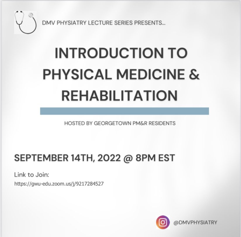 dmvphysiatry's tweet photo. Hellloooooooo #MedTwitter ‼️🚨‼️🚨 DMV Physiatry will be hosting an Intro to PM&amp;R lecture with @MedStarNRHgme on September 14 @ 8PM EST. Make sure to swing by and spread the word! See y’all there! Zoom link below ⬇️👀 #physiatry #Match2023 #LetsGo https://t.co/I8cS022HDf
