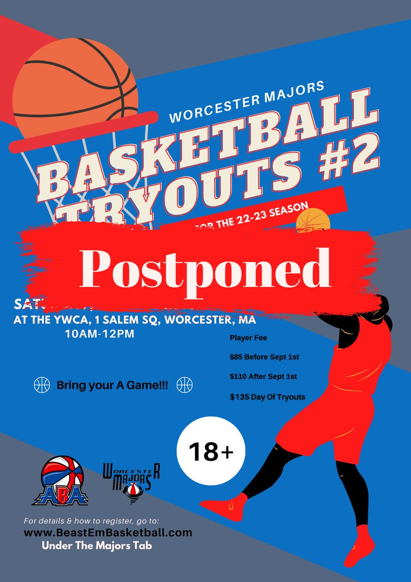 WorcesterMajors's tweet photo. 🚨 Due to some scheduling conflicts tryouts that were originally scheduled for this Saturday 9/10 will be postponed till further notice. 

To keep up with information on new tryout dates don't forget to follow us on all social platforms. https://t.co/7Is2qPZDk5