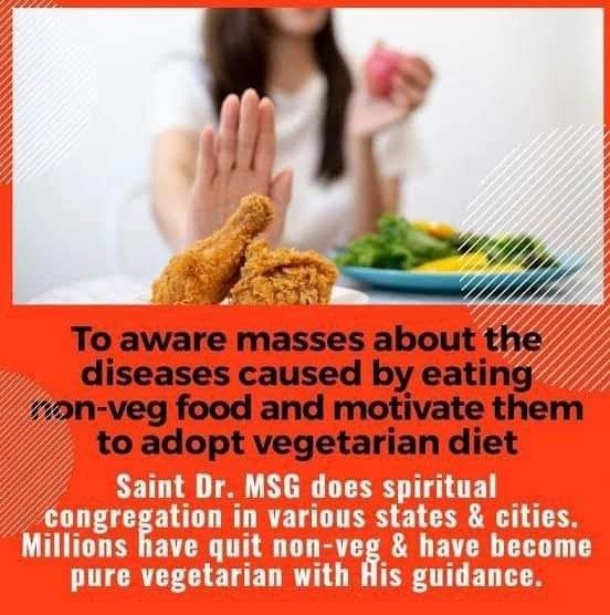 Itsharshi11's tweet photo. Vegetarian diet is very beneficial for health. Vegetarian food can be easily digested as compared to non-vegetarian food. And many diseases can be avoided. Saint Gurmeet Ram Rahim Ji also always teaches his followers to eat vegetarian food. 
#HealthyWayOfLiving https://t.co/f7OHvuoFZs