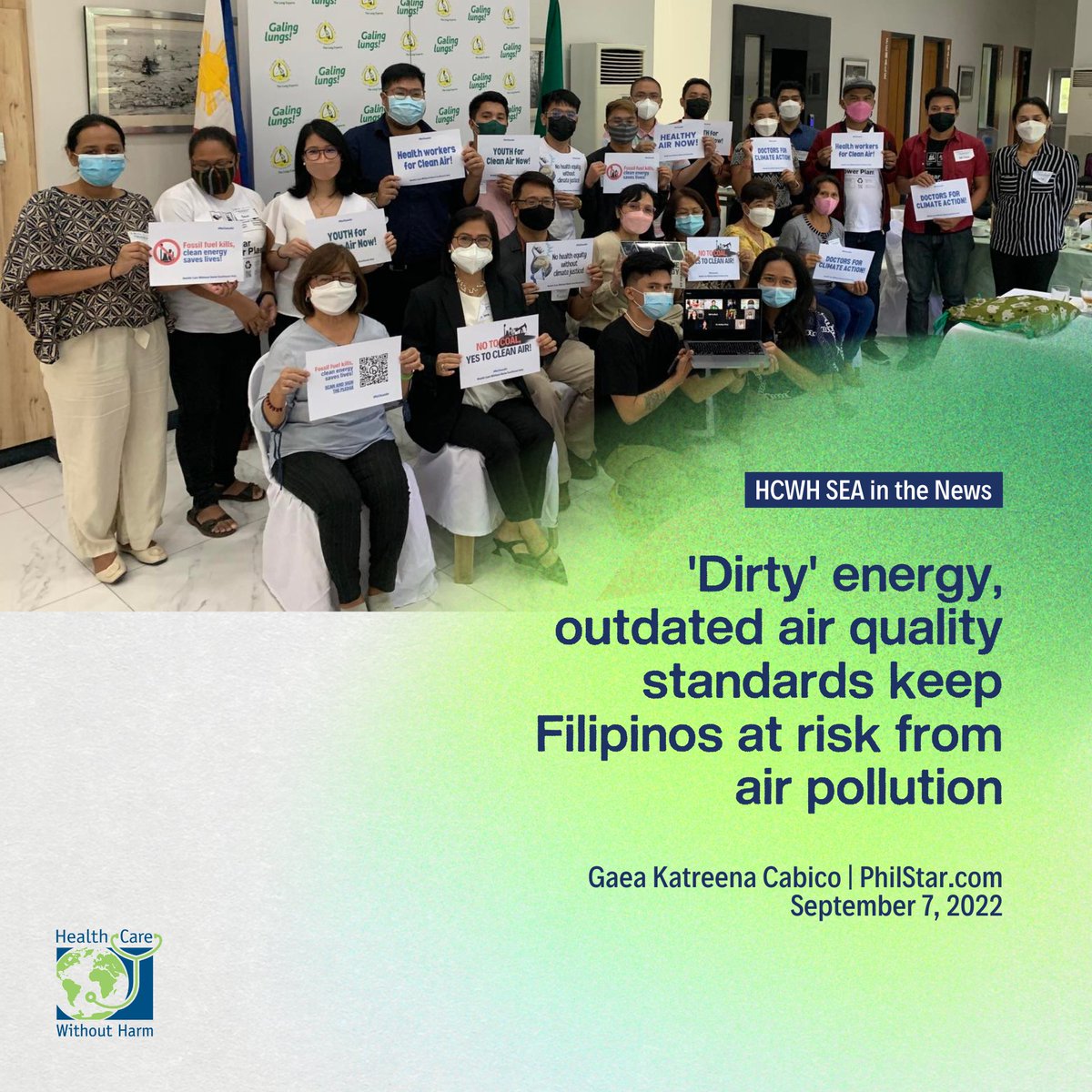 hcwhasia's tweet photo. #HCWHSEAintheNews π°
Sept 7, 2022 - Healthcare sector in the Philippines prescribe clean air, government to divest from harmful fossil fuels and transition towards healthier energy sources to save lives.
π READ: https://t.co/YGU9YoI8Rv
#RxCleanAir #WorldCleanAirDay π https://t.co/q4vMzQDY57