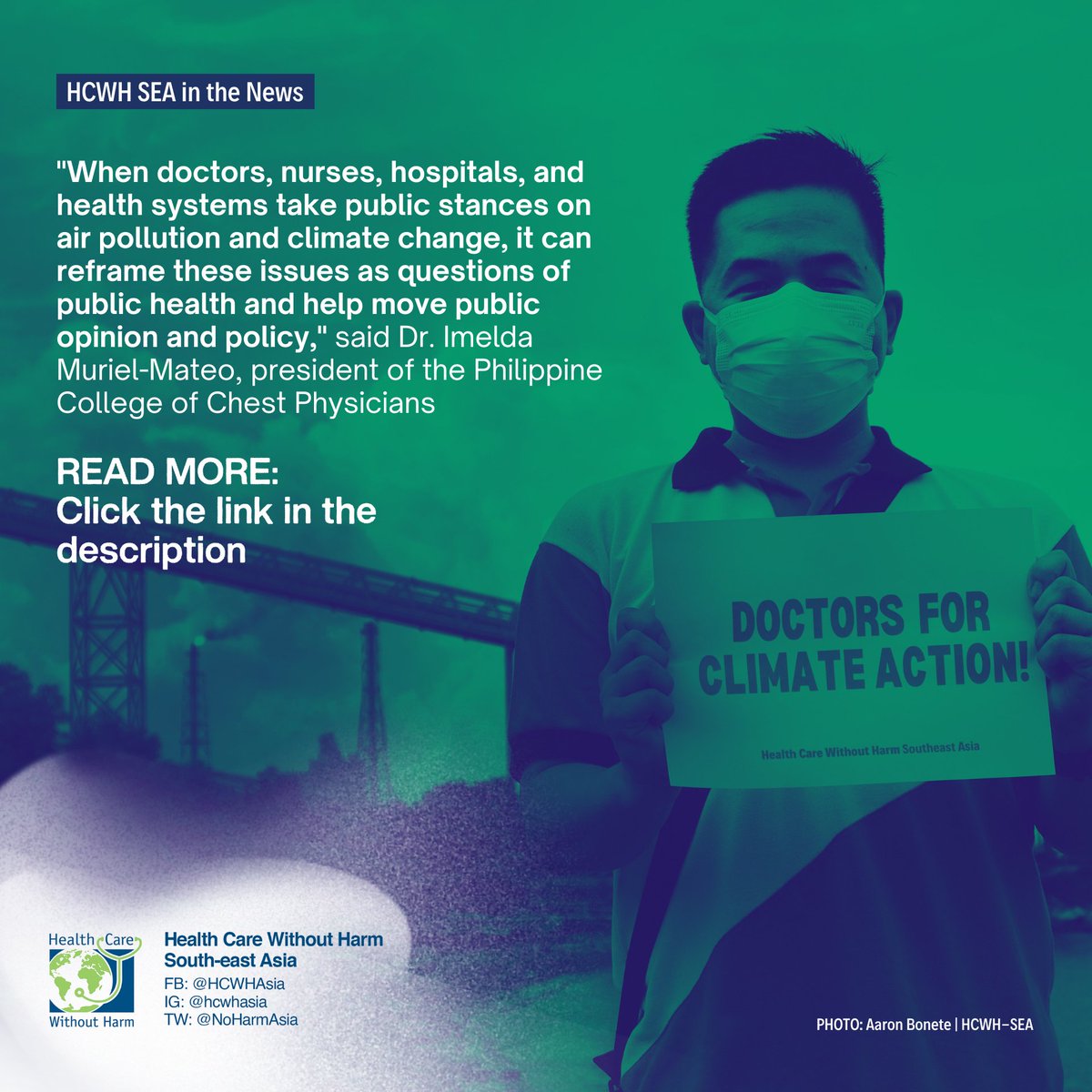 hcwhasia's tweet photo. #HCWHSEAintheNews π°
Sept 7, 2022 - Healthcare sector in the Philippines prescribe clean air, government to divest from harmful fossil fuels and transition towards healthier energy sources to save lives.
π READ: https://t.co/YGU9YoI8Rv
#RxCleanAir #WorldCleanAirDay π https://t.co/q4vMzQDY57