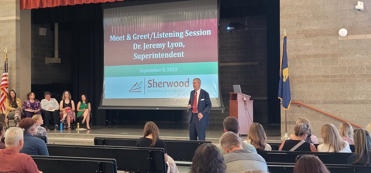 SSD_COO's tweet photo. Dr. Lyon shared a bit about himself, his leadership style, and answered questions at this evening's Meet &amp; Greet/Listening Session. It was informative and interesting. 

@SherwoodSD https://t.co/Iz7XelamdS