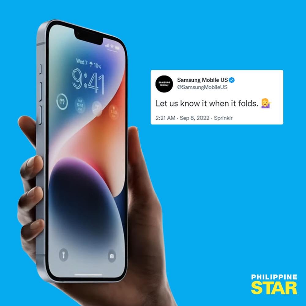 BTSxMaAn's tweet image. Not sure if this is an edit or not, but that’s pretty bold for @SamsungMobileUS to tweet back!! Hahaha

I do love this purple @Apple iPhone 14 pro max!! I just don’t feel like the price justifies the “upgrade” they claim to have!! Maybe I’ll wait for 15 hahaha #iphoneuser #Apple