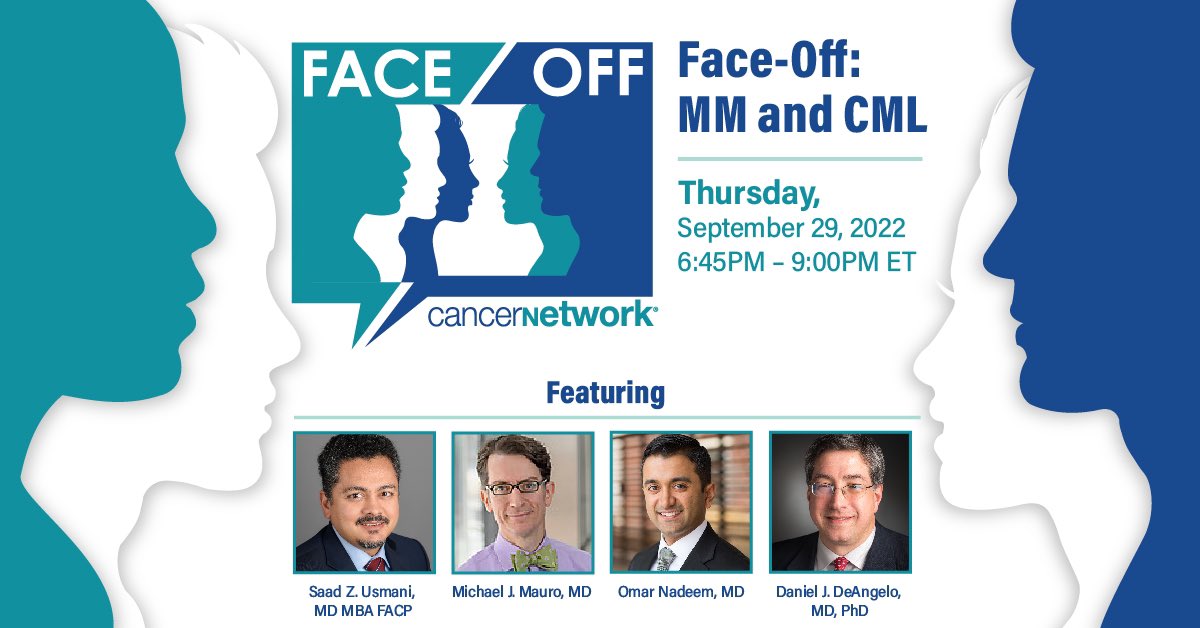 Looking forward to an exciting Face-Off on September 29th when we, @MSKCancerCenter take on @DanaFarber in analyzing key datasets in the treatment of patients with CML and multiple myeloma #mmsm . Register today: cvent.me/3rnx9Y @MalinHultcrantz @CarlynRTanMD
