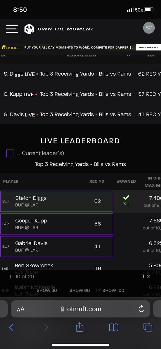 schmittybear1's tweet photo. @OwnTheMomentNFT @NFLALLDAY Unfortunately for my stacking, these top 3 will hold. Diggs, Davis, Kupp https://t.co/3eJ9MVYJrk