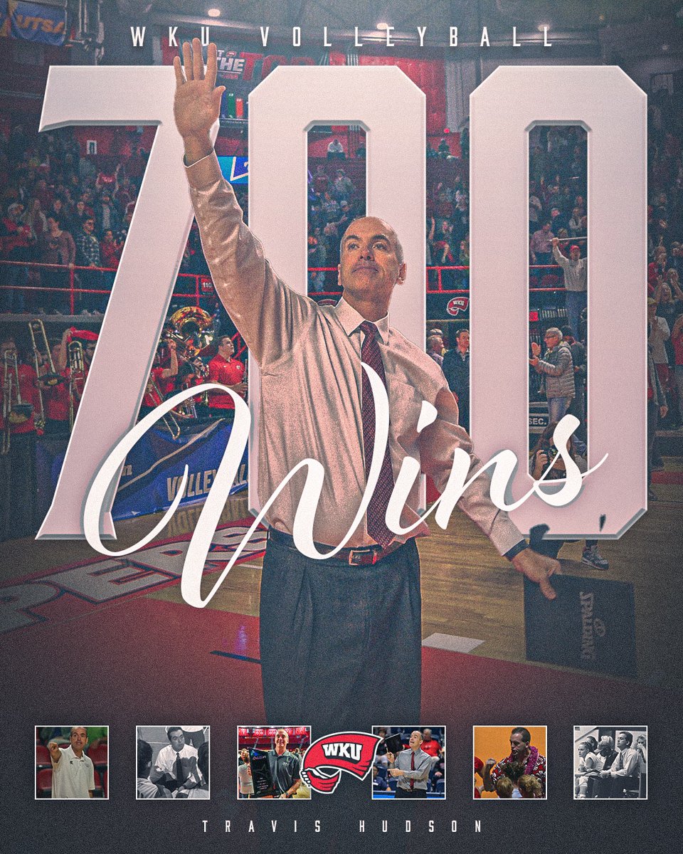 WKUVolleyball's tweet photo. We're always in awe of you, Coach.

The 10th active coach to hit 700, only 1 of 4 to do it at the same place. Congrats, @TravisHudsonWKU 

#GoTops https://t.co/lXPiNV7Y3Y
