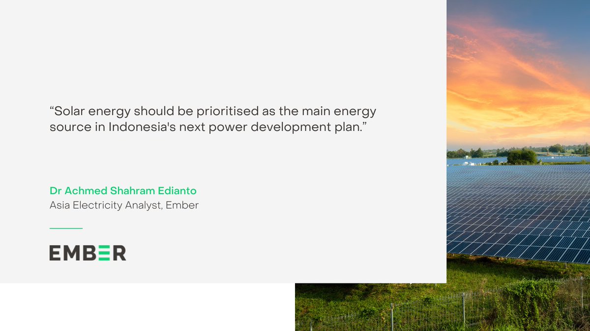 ember_energy's tweet photo. Indonesia's power plan (#RUPTL 2021-2030) shows a significant increase for #solar leading to 2030.

But it's still significantly below its 200,000 MW of solar potential, according to recently published press release by Ember @CREACleanAir @ieefa_institute

https://t.co/NTuqSiFxou https://t.co/R93uw4ZesY
