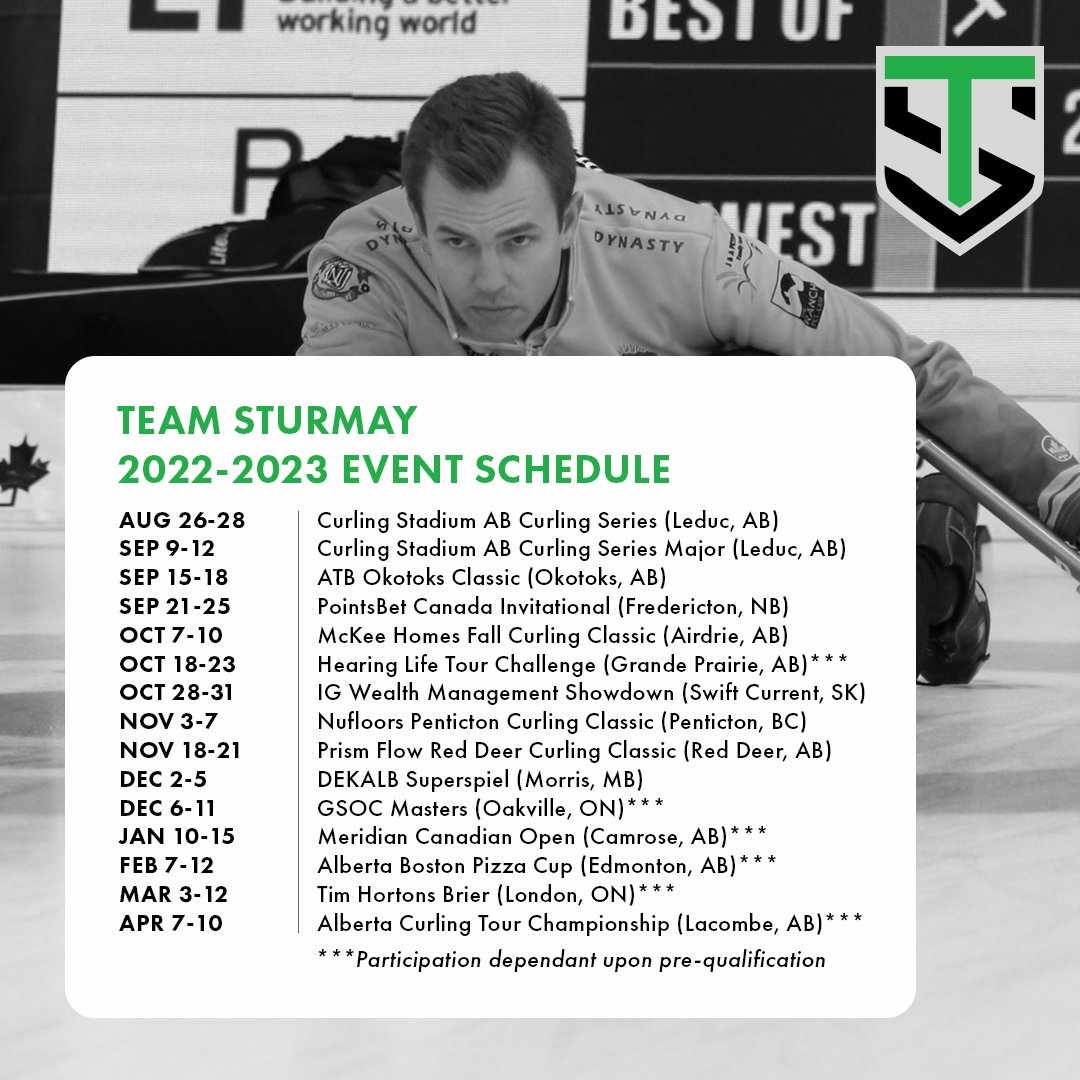 Team_Sturmay's tweet photo. Check out our event schedule for this season! 👀

We're gearing up for a busy fall, and looking forward to our second event in Leduc ...

Endless thanks to our sponsors - our season wouldn't be possible without your support! 🙌

🥌 @NCSMultistage
👏 @BennettJonesLaw https://t.co/wgNsLTwJSX