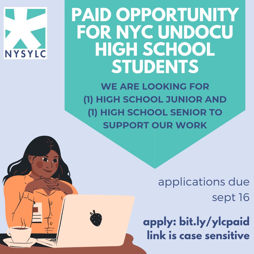 Paid opportunity for nyc high school students regardless of immigration status

Bit.ly/ylcpaid

#BackToSchool #nyc #edu #undocumented
