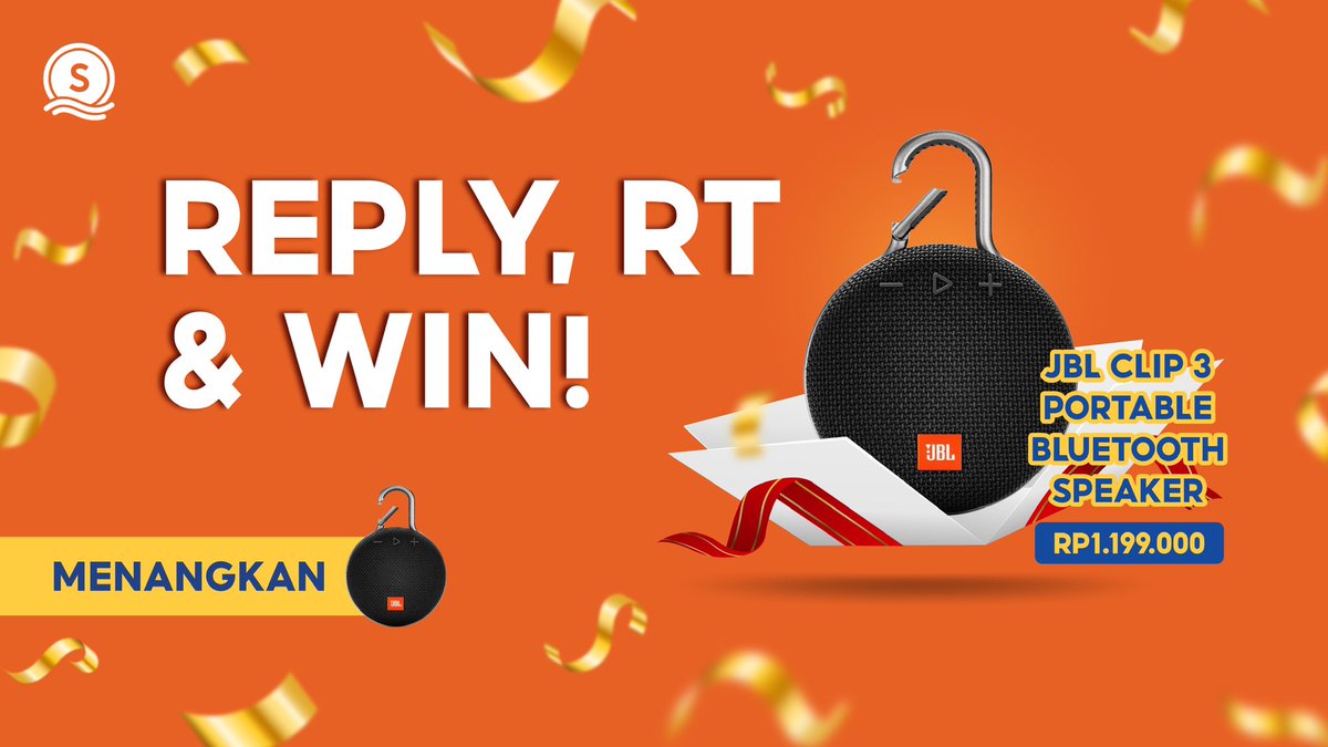 SeaBankID's tweet photo. 🎁GIVEAWAY JBL CLIP 3 PORTABLE BLUETOOTH SPEAKER!🎁

Mau dong dapet JBL Clip 3 Portable Bluetooth Speaker senilai Rp1,1 JUTA? Yuk ikutin caranya:

1.Follow @SeaBankID 
2. LIKE Tweet ini 
3. RT &amp; REPLY #SEABANKDITWITTER sebanyak-banyaknya! https://t.co/0LLD96NxK4