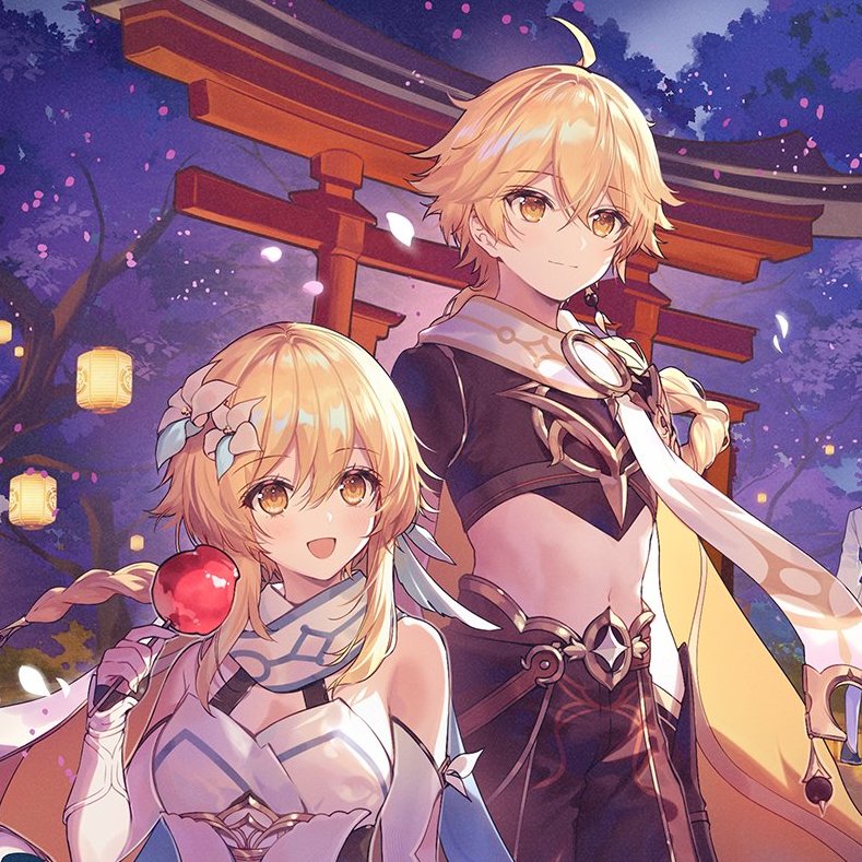 Genshin_Kineli's tweet photo. Did you notice that Lumine is a more cheerful twin? 

In most official artworks Lumine has a wider smile while Aether is calmer.

It doesn't make any twin "better" though, just a difference between them. Both are cool!

And here's a thread with 14 examples

#GenshinImpact 
1/4 https://t.co/fEi72DqZNz