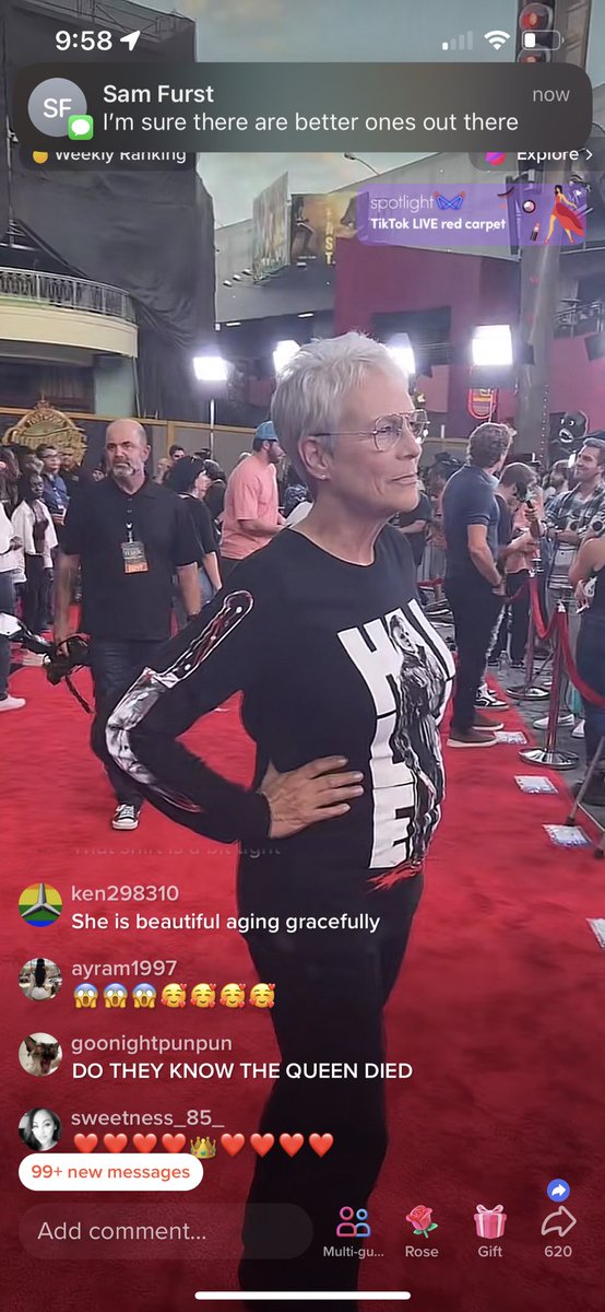 frightrags's tweet photo. Just Jamie Lee Curtis repping our Halloween Ends long sleeve at Universal Horror Nights…no big deal 🤣😊😍
Truly an honor 🖤🧡 https://t.co/nsRehWwNQe