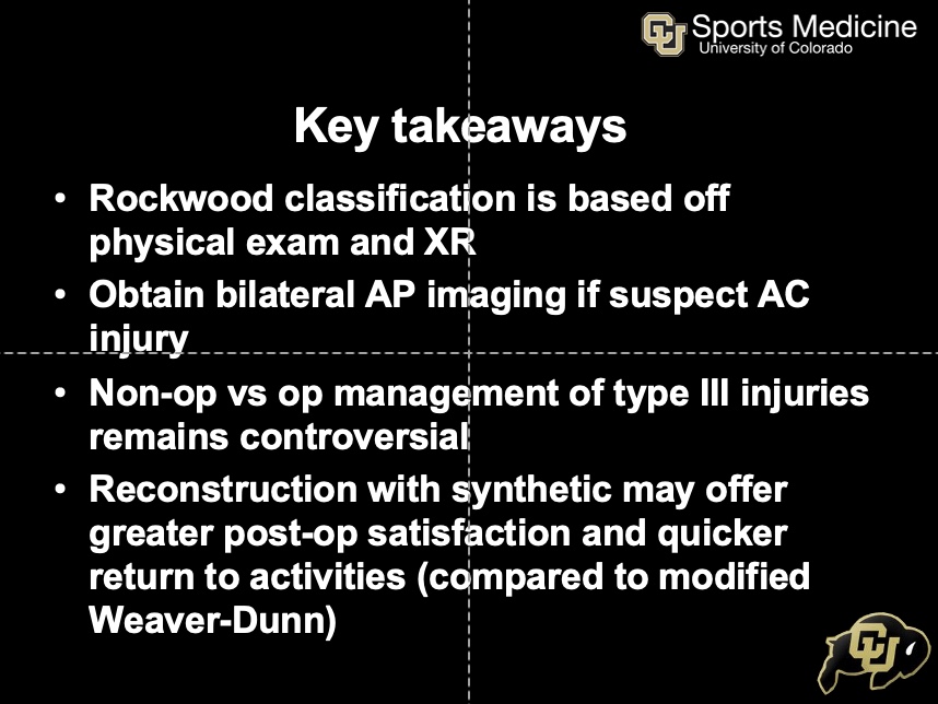 Loved diving into the literature of non-op versus op treatment for type III AC joint separations for my Sports Medicine Sub-I presentation this week 
<a href="/CUOrtho/">CU Orthopedics</a> <a href="/CUsportsmed/">CU Sports Medicine</a>