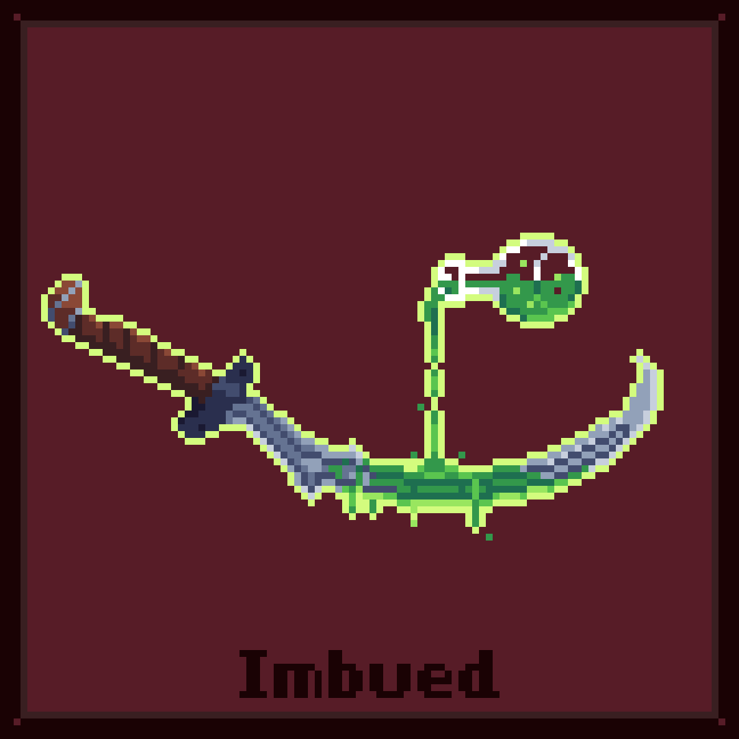 ygdran's tweet photo. Day 08 of @FrivolousKnight - #swordtember2022 
~Poison Imbued Viper Sword
#aseprite #pixelart #sword #imbued #viper #poison #fantasy https://t.co/x0hX75Gu1l