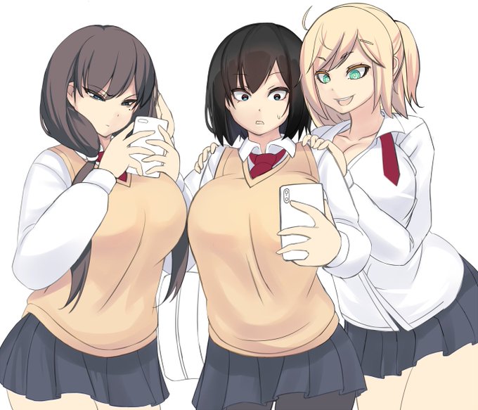 これはお蔵入りになった心霊動画を見てる三白眼JKに後ろから興味深そうに覗く金髪JKと、猫の動画でメロメロになってるが目がすごいことになってるだけのおさげJK 