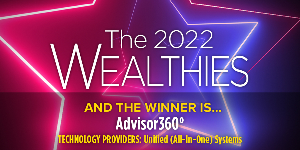 WealthManagement.com (@wealth_mgmt) on Twitter photo Congratulations <a href="/Advisor360/">Advisor360°</a>, winner of the TECHNOLOGY PROVIDERS: Unified (All-In-One) Systems category of the 2022 Wealth Management Industry Awards! #Wealthies Congratulations <a href="/Advisor360/">Advisor360°</a>, winner of the TECHNOLOGY PROVIDERS: Unified (All-In-One) Systems category of the 2022 Wealth Management Industry Awards! #Wealthies
