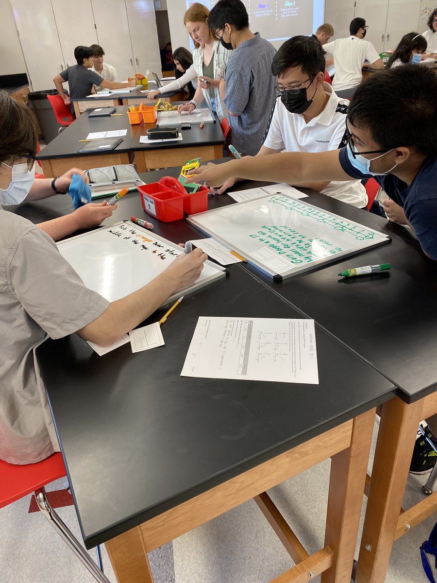 Reeves_Physics's tweet photo. Today in AP Physics 1 we were finding our slope mates! Students were given either an x-t or v-t graph, they had to find their partner who had their corresponding graph based on the slopes and shapes. Students then worked to make the other three representations of motion. https://t.co/4022qU8om6
