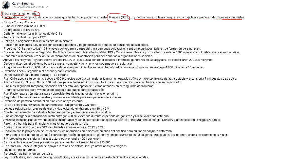 #karenSanchez hizo un compilado de todo lo que ha realizado en estos 6 meses nuestro gobierno del Presidente de la República y Primer Mandatrio de Chile 
@gabrielboric Es bien larga la lista...  LEANLO!!

🅰️COMPARTE!!
🅱️DALE LIKE!!
 #YoApoyoAMiPresidenteBoric